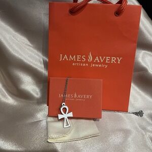 James Avery Ankh Cross Necklace Approx 1.5" Retired Sterling Silver w/ JA Chain